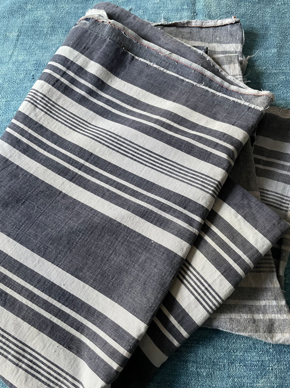 antique french blue grey stripe ticking fabric hard wearing cushion material mattress washable