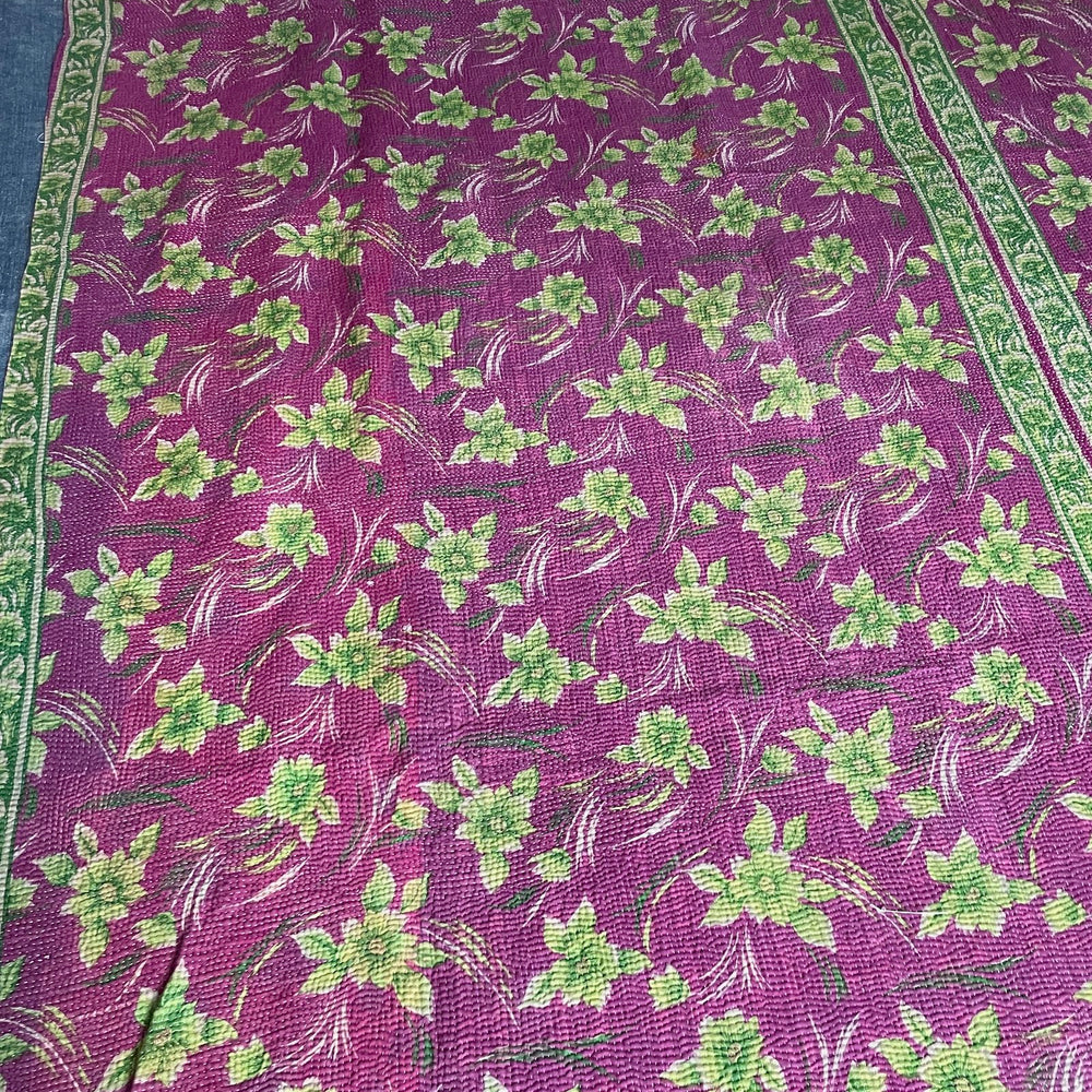 
                  
                    pink purple green kantha throw bedspread hand stitched quilt bedcover cotton single washable
                  
                