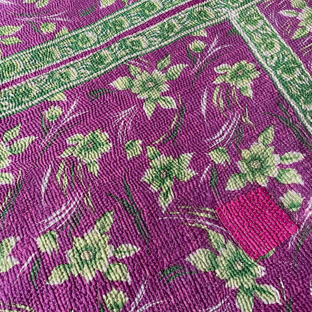 
                  
                    pink purple green kantha throw bedspread hand stitched quilt bedcover cotton single washable
                  
                