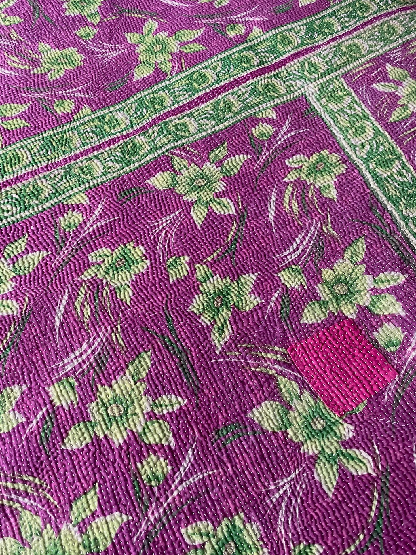 
                  
                    pink purple green kantha throw bedspread hand stitched quilt bedcover cotton single washable
                  
                