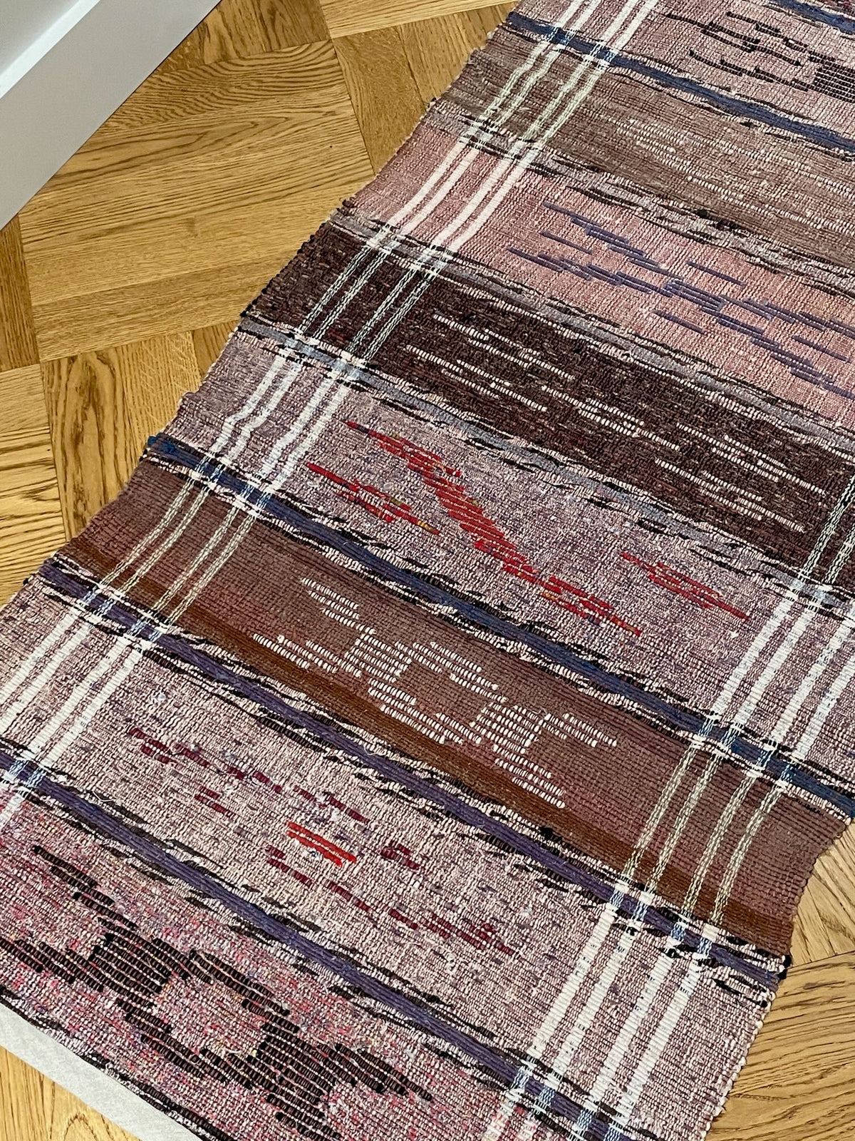 
                  
                    dusky taupe, faded rose, floor runner long vintage hungarian rag rug cotton washable hall carpet
                  
                