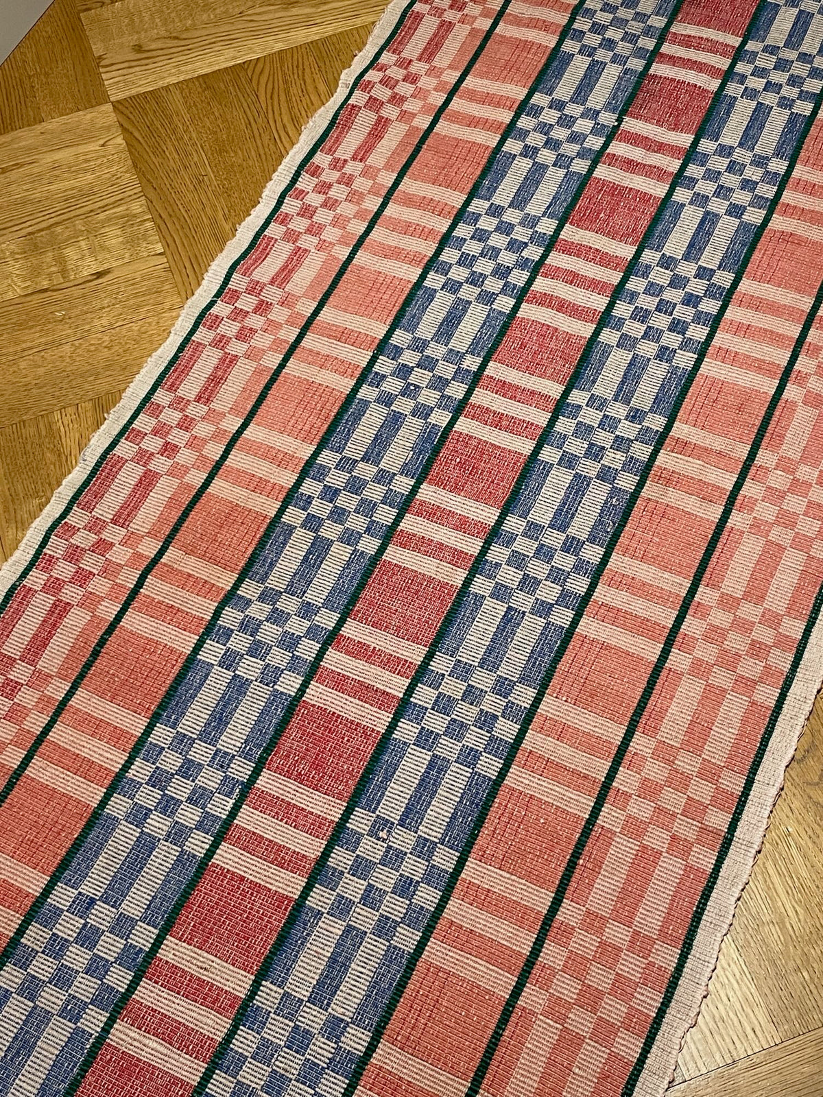 long floor runner in red pink blue geometric rips rug pattern cotton entry way carpet washable