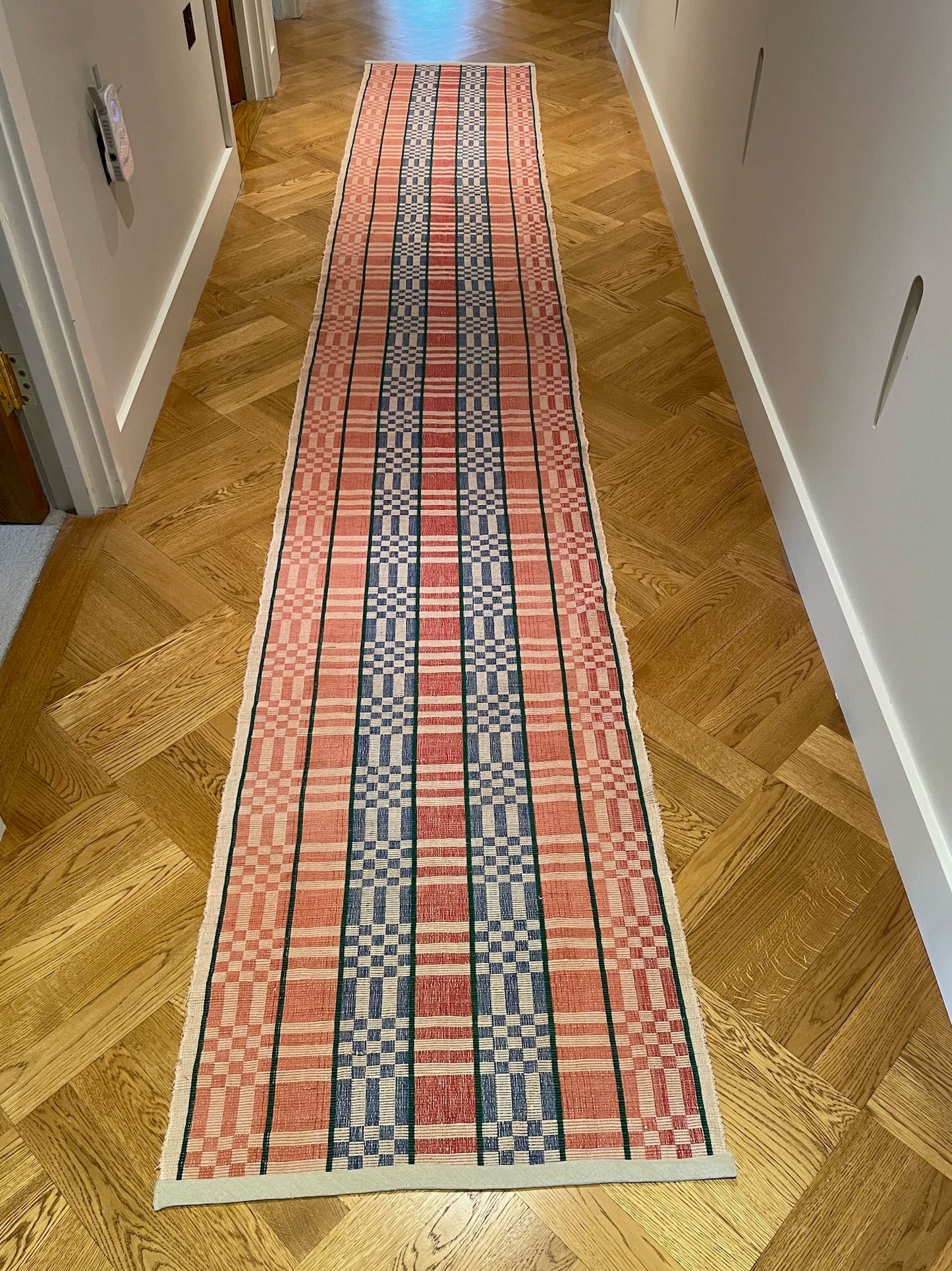 
                  
                    long floor runner in red pink blue geometric rips rug pattern cotton entry way carpet washable
                  
                