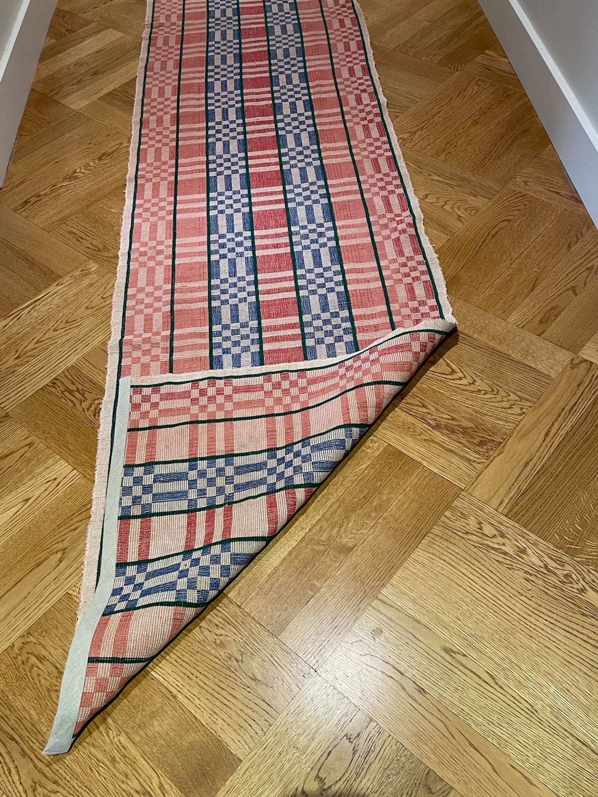 
                  
                    long floor runner in red pink blue geometric rips rug pattern cotton entry way carpet washable
                  
                