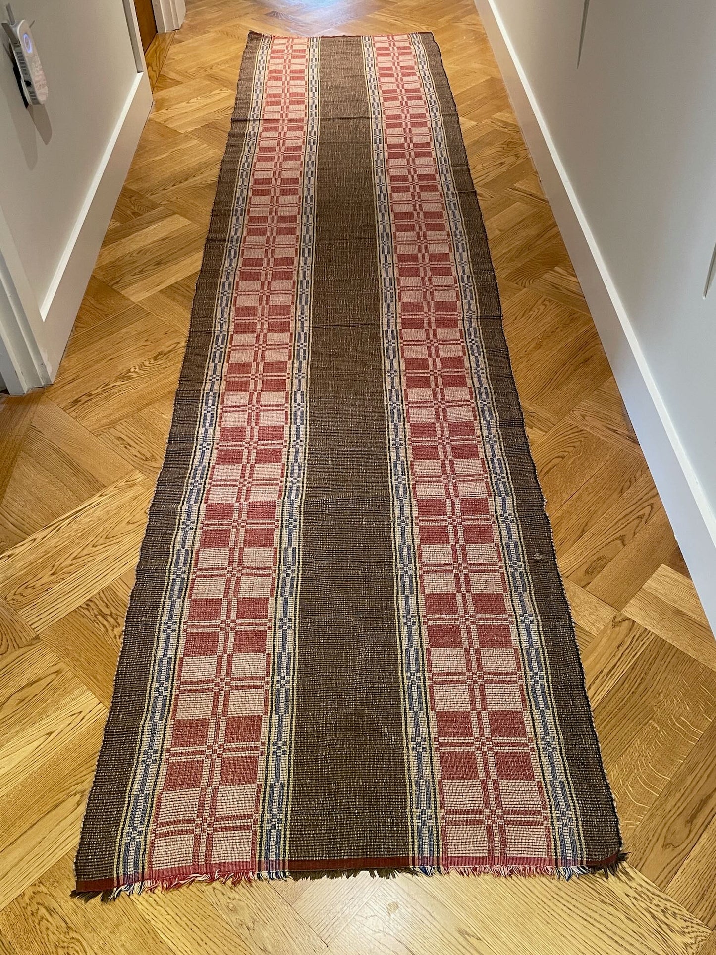 
                  
                    raspberry red brown blue floor runner scandi style rips rug hall carpet cotton reversible washable 
                  
                
