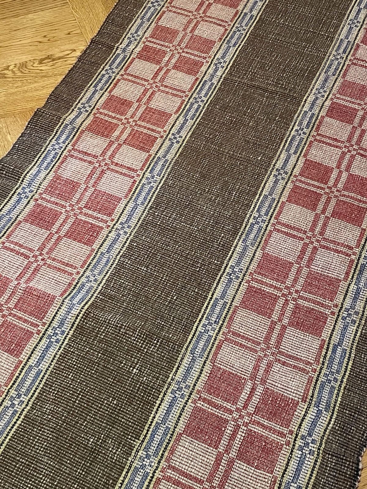 
                  
                    raspberry red brown blue floor runner scandi style rips rug hall carpet cotton reversible washable 
                  
                