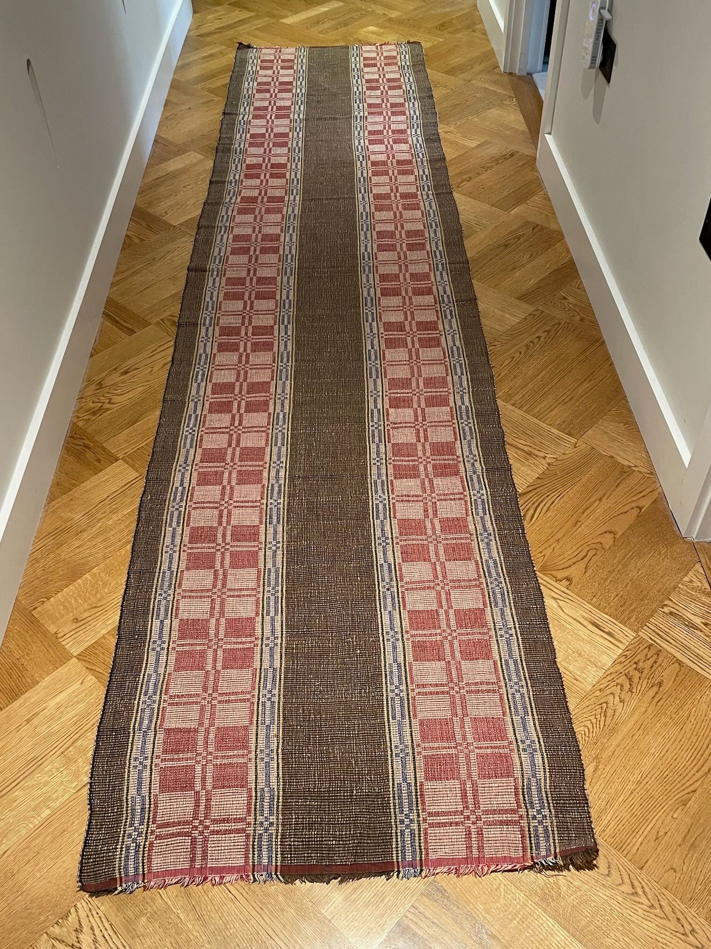 
                  
                    raspberry red brown blue floor runner scandi style rips rug hall carpet cotton reversible washable 
                  
                
