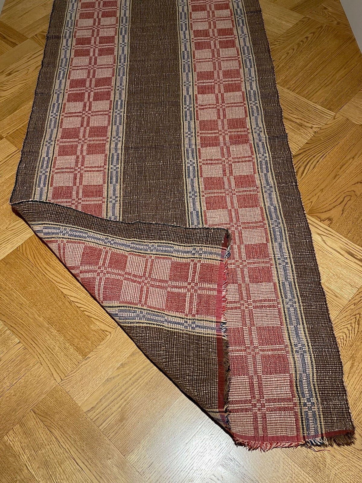 
                  
                    raspberry red brown blue floor runner scandi style rips rug hall carpet cotton reversible washable 
                  
                