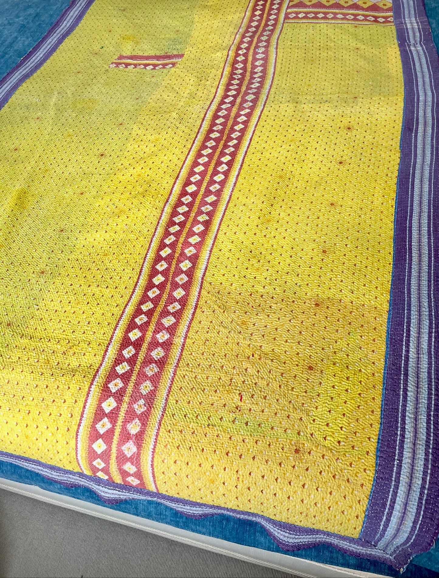 yellow terracotta geometric kantha quilt sofa throw single cotton bedspread washable comforter