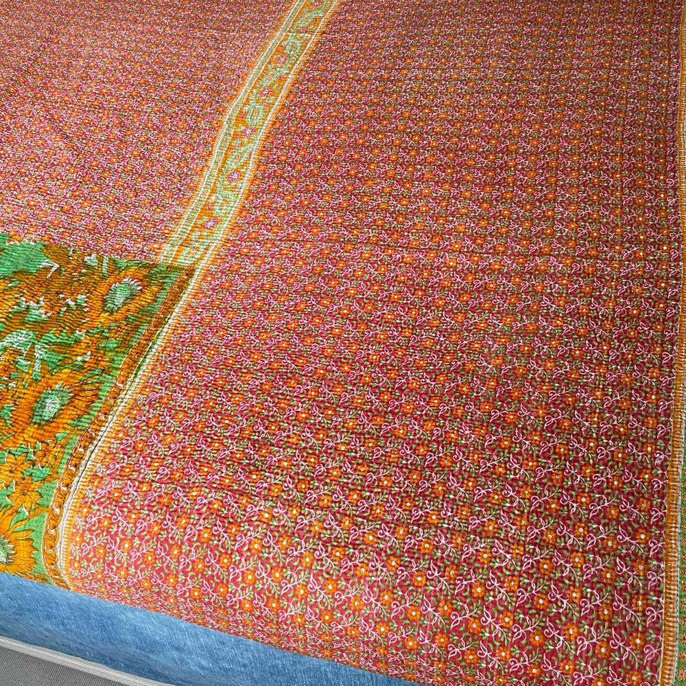 
                  
                    red orange yellow green quilt large kantha bedspread vintage sari quilt cotton comforter sofa throw
                  
                