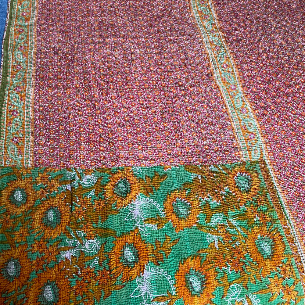 
                  
                    red orange yellow green quilt large kantha bedspread vintage sari quilt cotton comforter sofa throw
                  
                