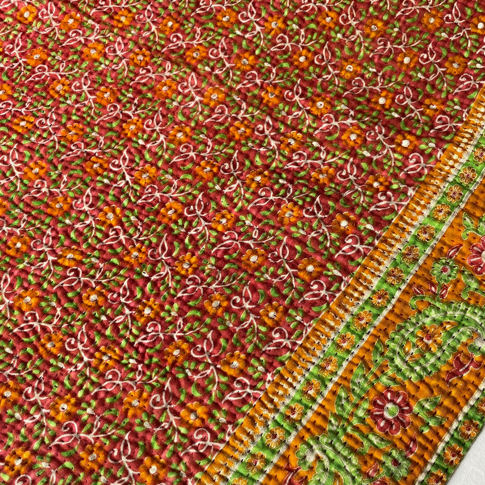 
                  
                    red orange yellow green quilt large kantha bedspread vintage sari quilt cotton comforter sofa throw
                  
                