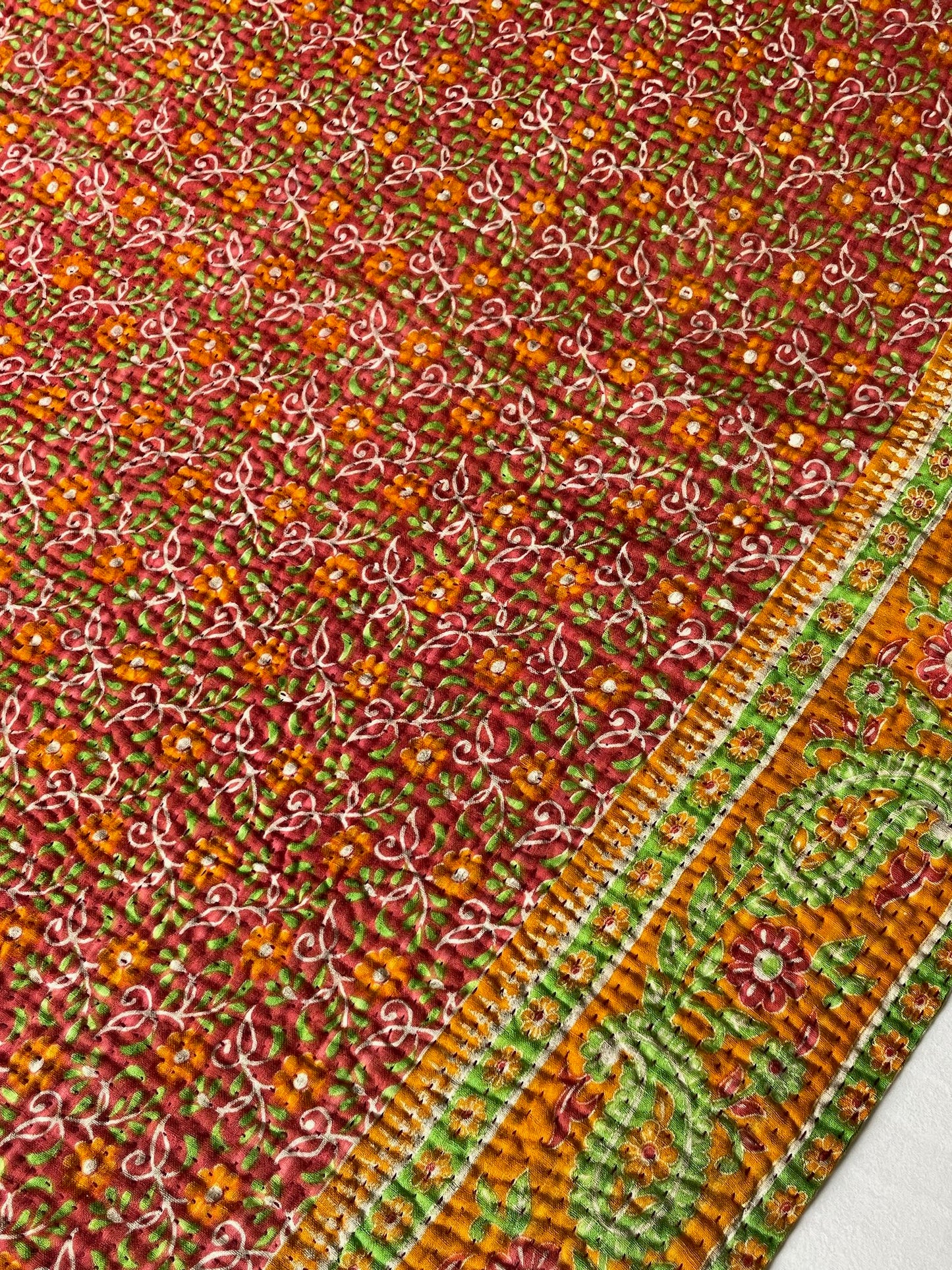 
                  
                    red orange yellow green quilt large kantha bedspread vintage sari quilt cotton comforter sofa throw
                  
                