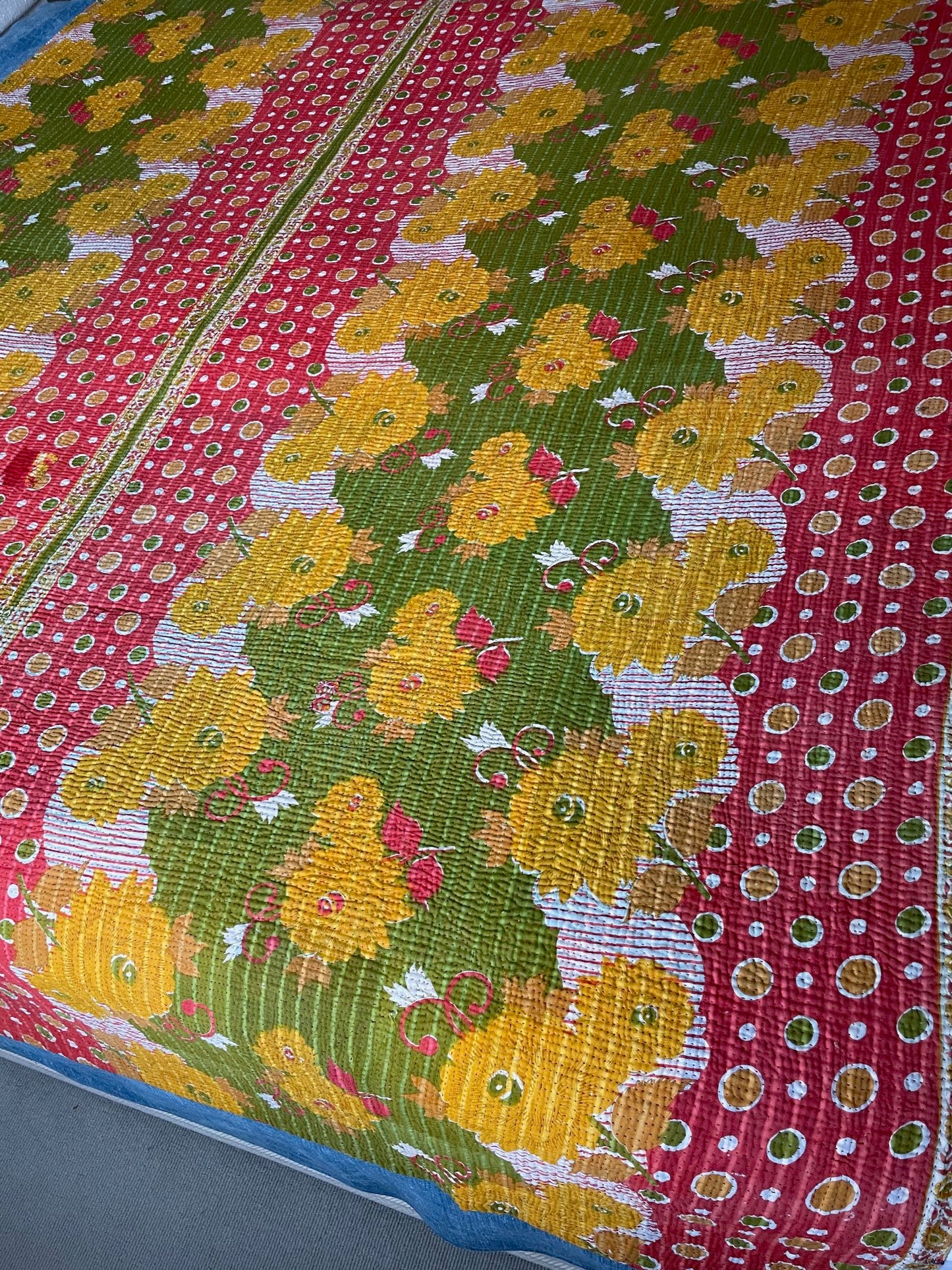 red orange yellow green quilt large kantha bedspread vintage sari quilt cotton comforter sofa throw