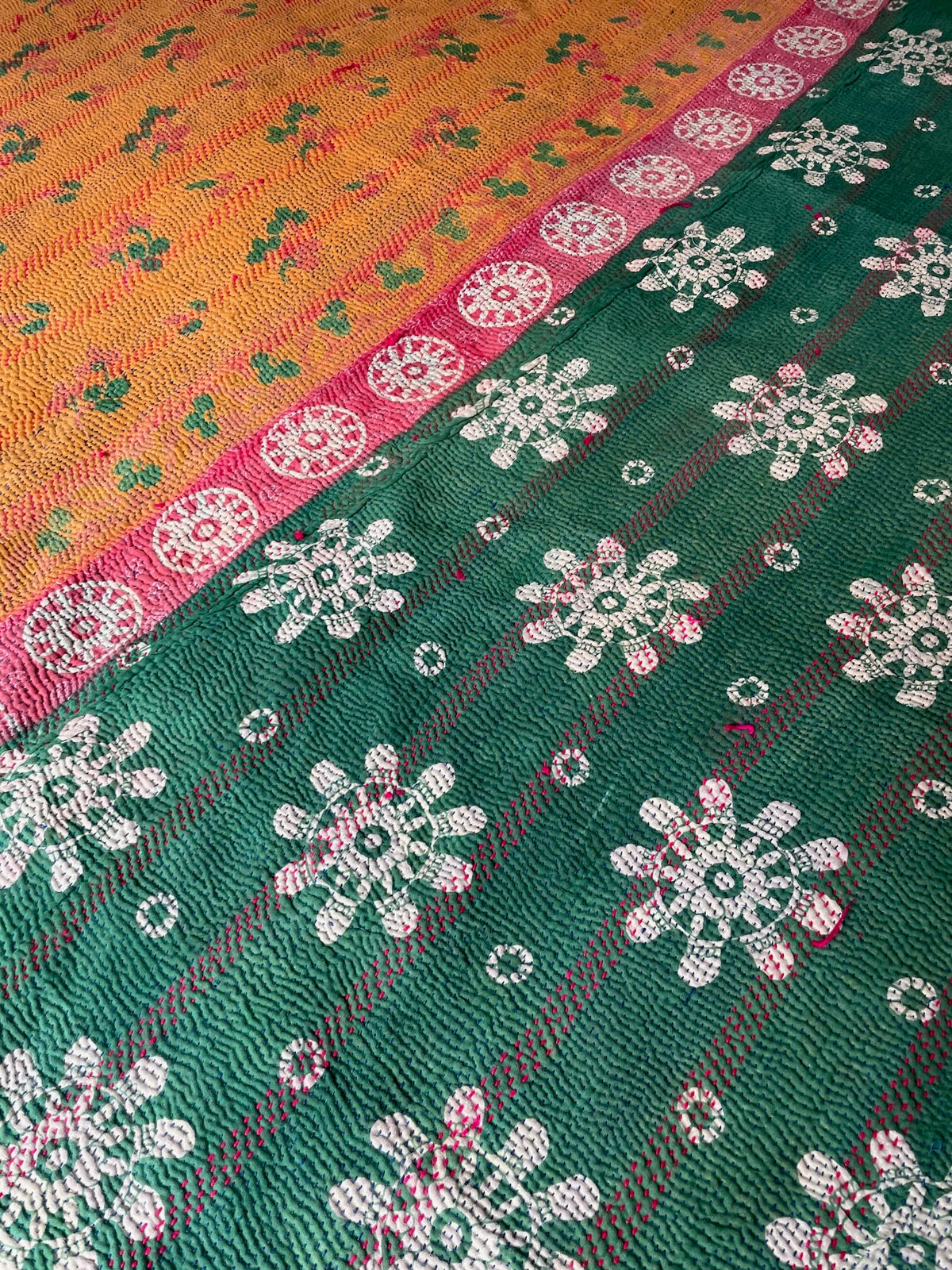 
                  
                    orange green floral kantha quilt vintage bedspread cotton washable comforter handstitched sofa throw
                  
                