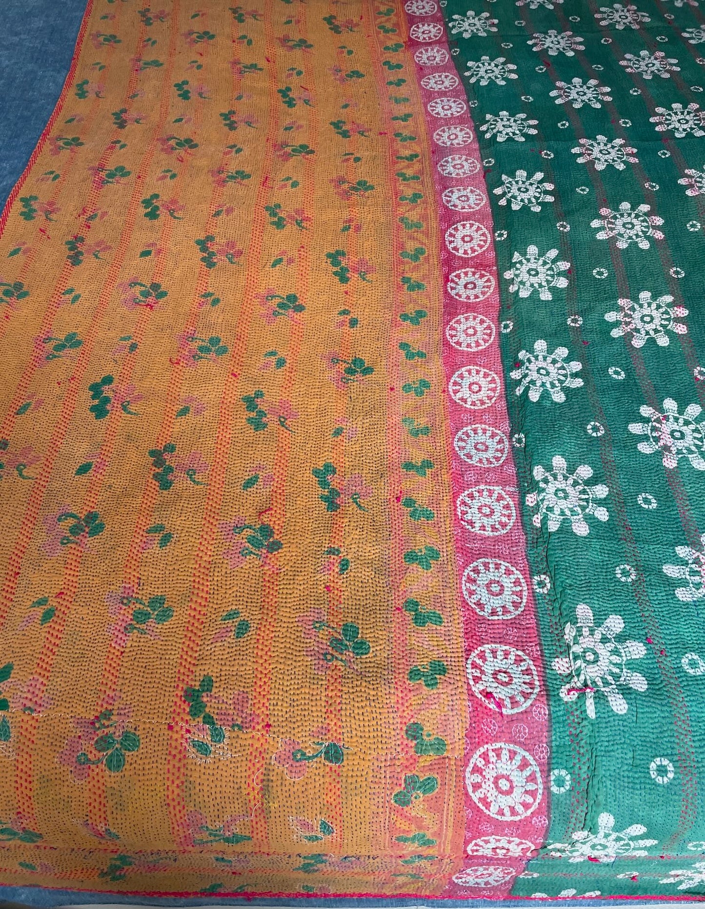 
                  
                    orange green floral kantha quilt vintage bedspread cotton washable comforter handstitched sofa throw
                  
                