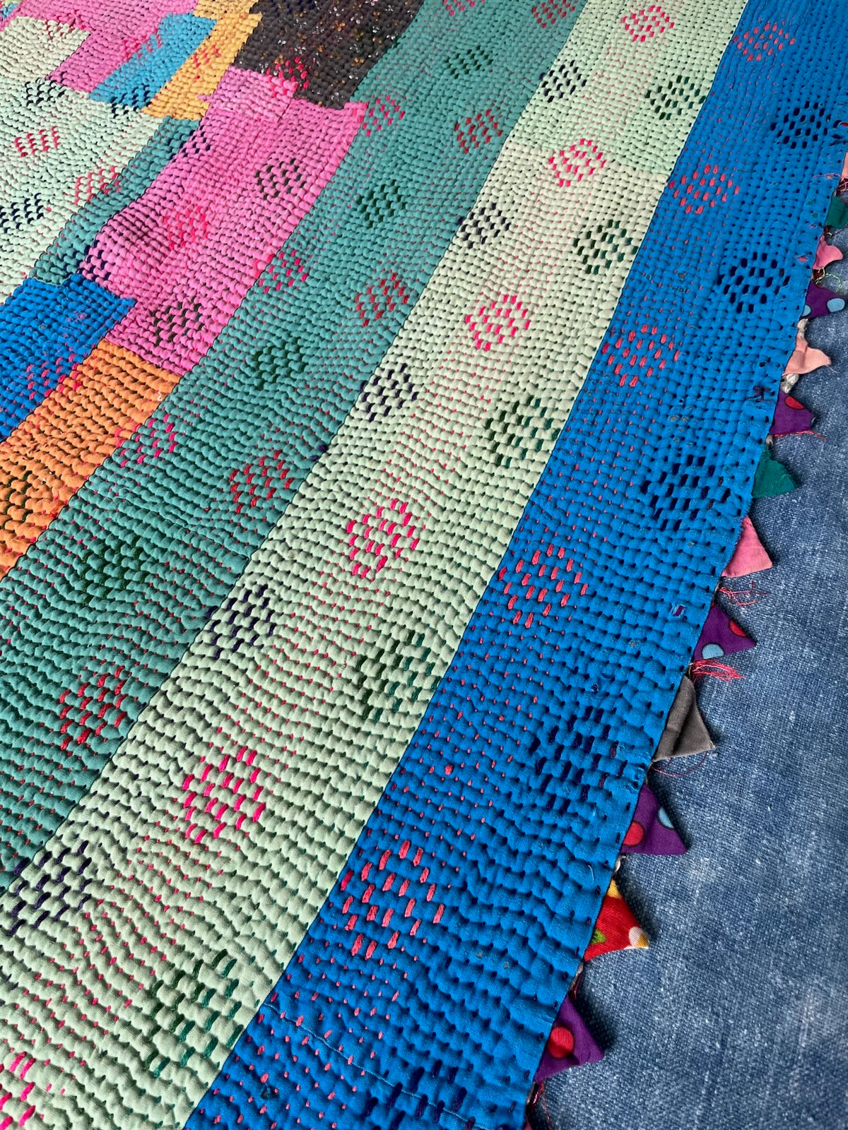 
                  
                    bright colourful patchwork blue green pink vintage kantha quilt single bedspread cotton throw
                  
                