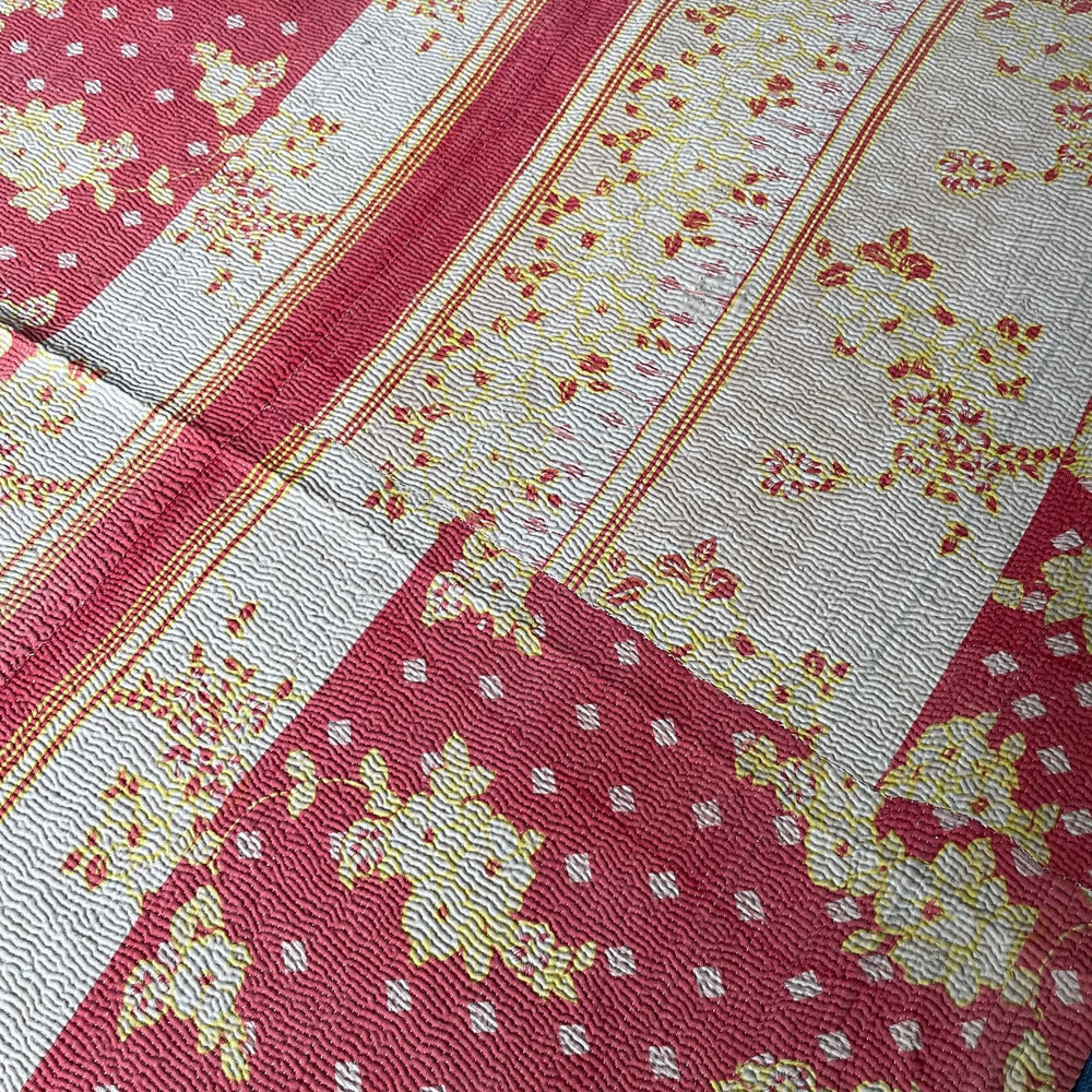 
                  
                    soft coral red pink yellow floral quilt kantha bedspread handstitched comforter cotton single 
                  
                