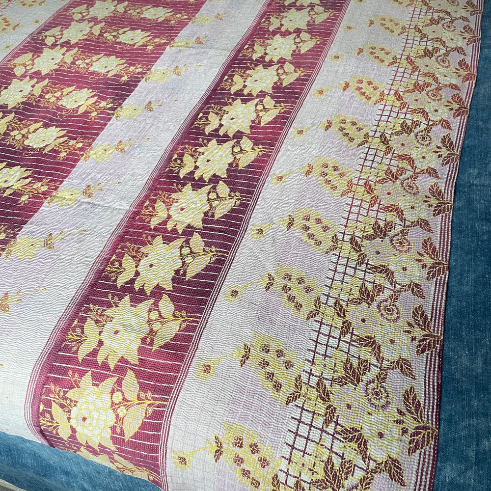 
                  
                    soft coral red pink yellow floral quilt kantha bedspread handstitched comforter cotton single 
                  
                