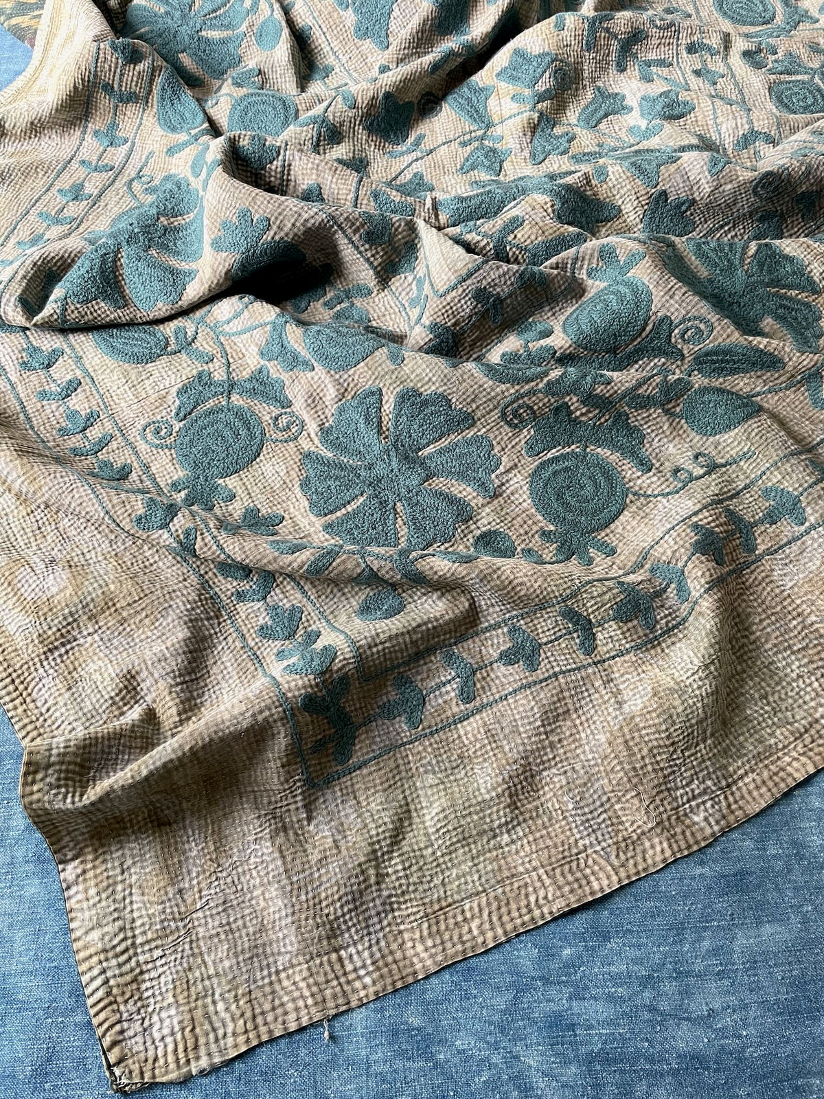 
                  
                    Vintage Kantha Throw with Suzani Embroidery 512
                  
                