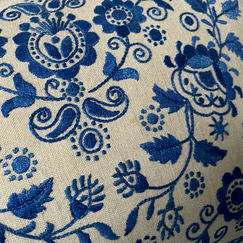 
                  
                    vintage hand stitched couch pillow blue floral embroidered matyo cushion folk textiles
                  
                