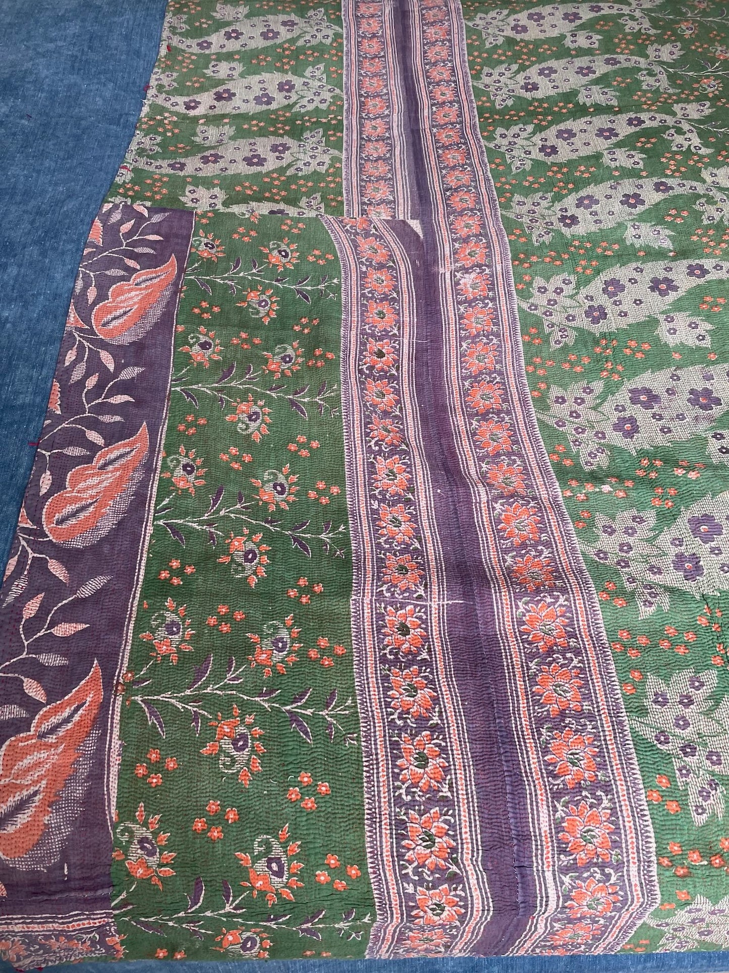 
                  
                    green purple coral orange kantha quilt single bedspread washable cotton bedcover double handmade
                  
                
