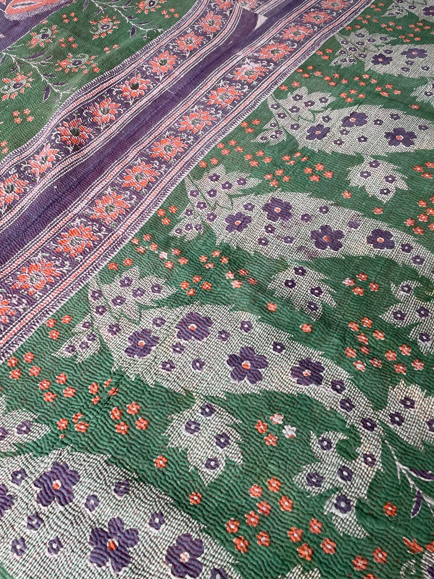 
                  
                    green purple coral orange kantha quilt single bedspread washable cotton bedcover double handmade
                  
                