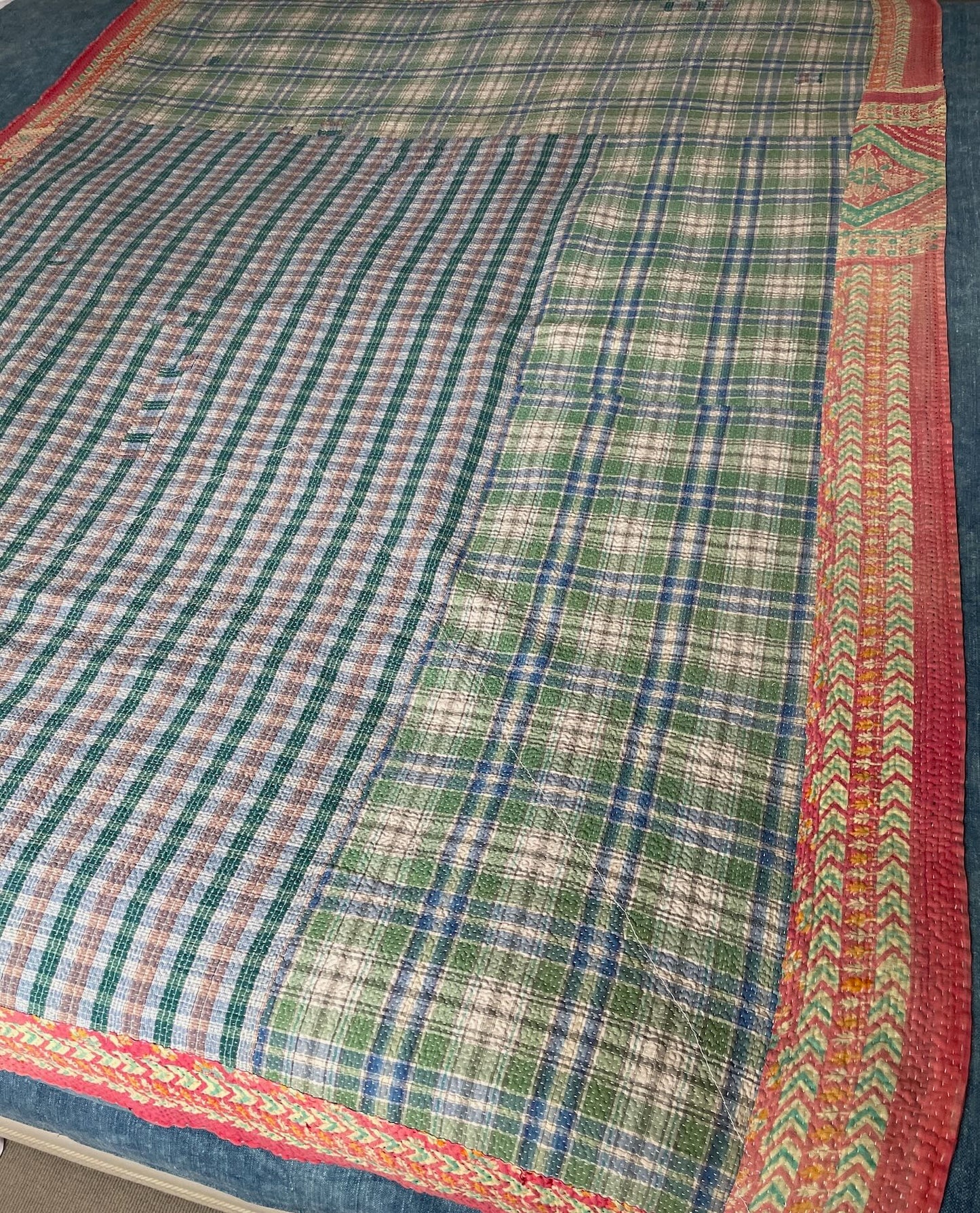 
                  
                    faded coral green yellow kantha quilt single bedspread cotton washable comforter sofa throw
                  
                