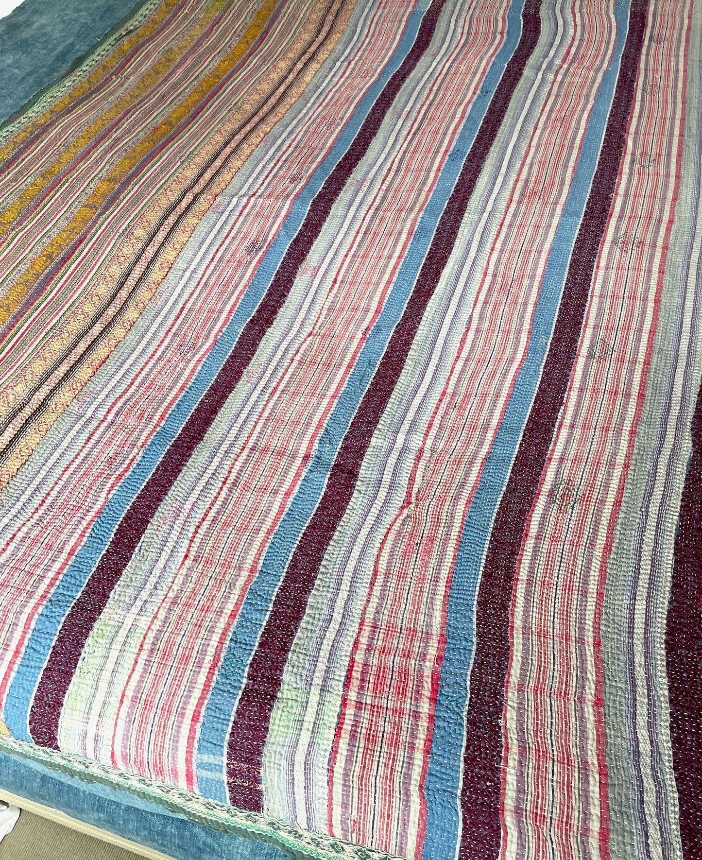 
                  
                    blue pink purple green striped vintage kantha quilt sofa throw single bedspread cotton washable
                  
                