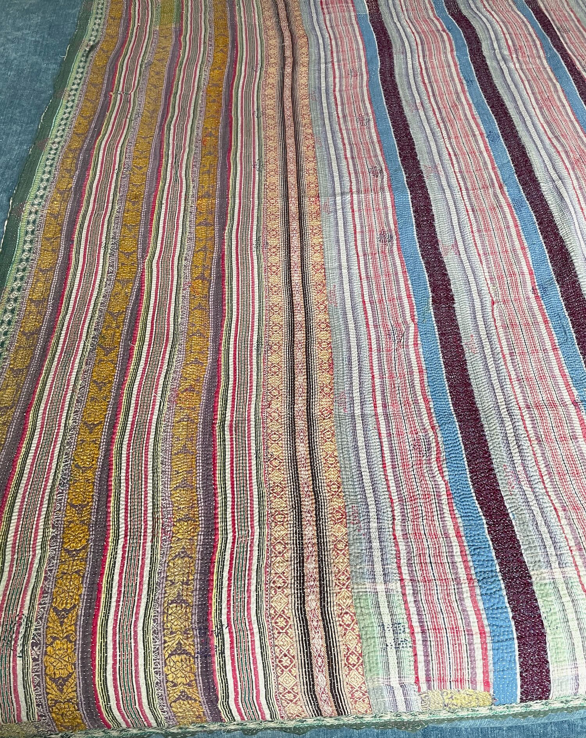 
                  
                    blue pink purple green striped vintage kantha quilt sofa throw single bedspread cotton washable
                  
                