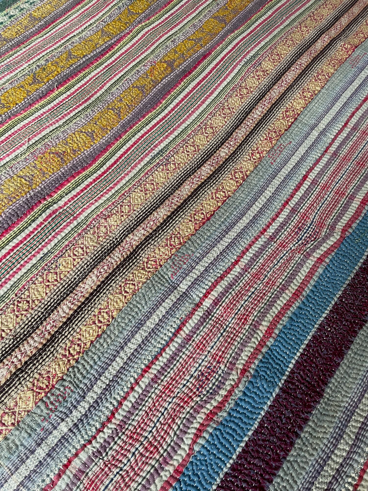 
                  
                    blue pink purple green striped vintage kantha quilt sofa throw single bedspread cotton washable
                  
                