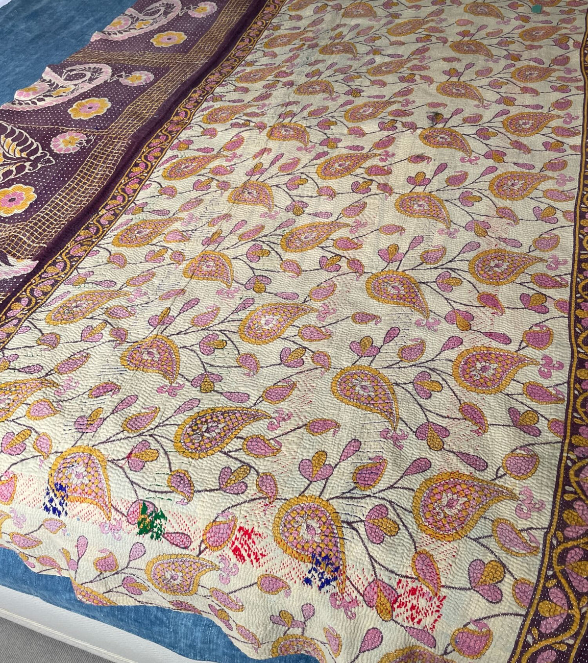 
                  
                    pink orange purple kantha quilt cotton single bedspread washable comforter handstitched throw
                  
                