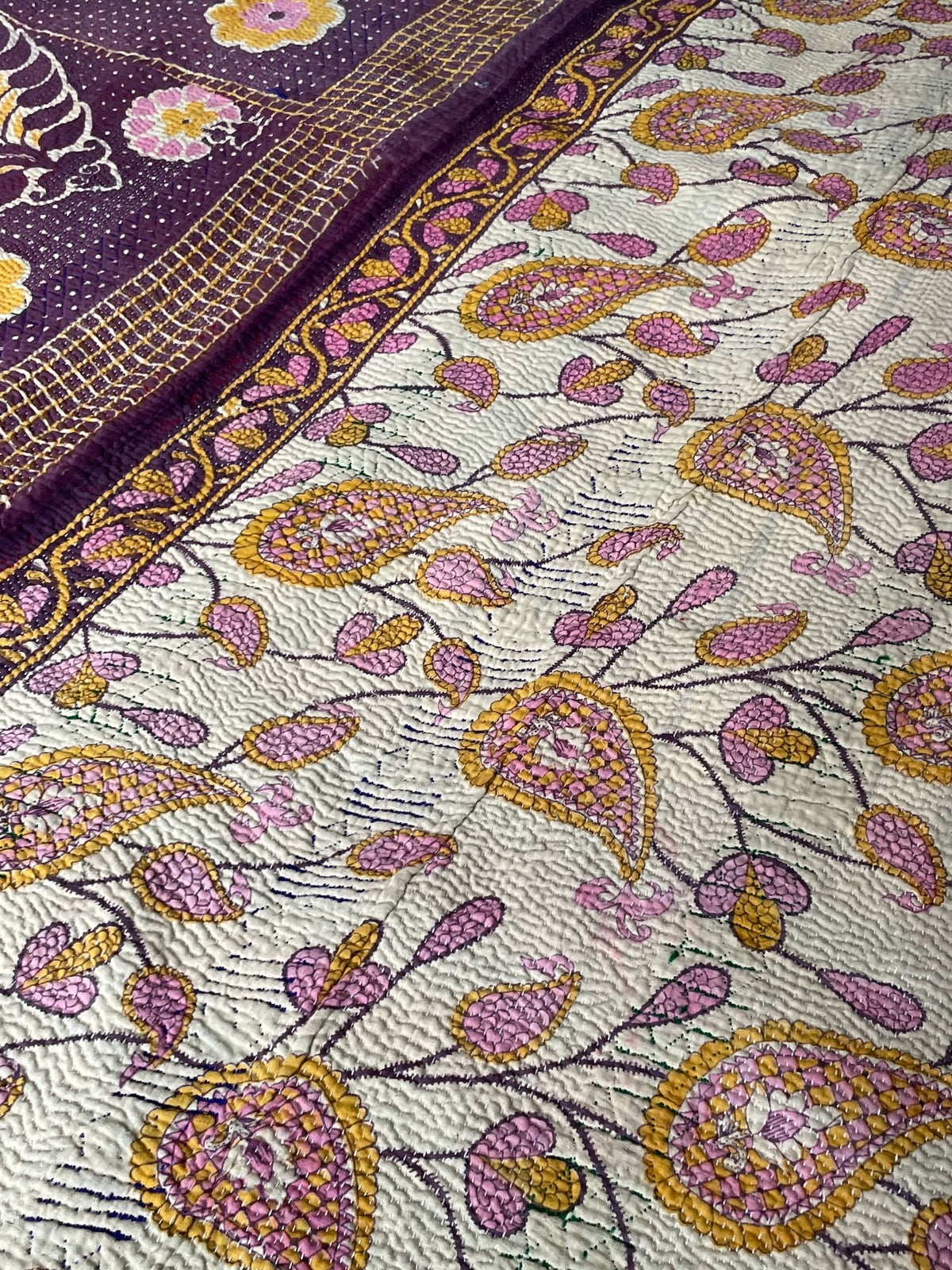 
                  
                    pink orange purple kantha quilt cotton single bedspread washable comforter handstitched throw
                  
                