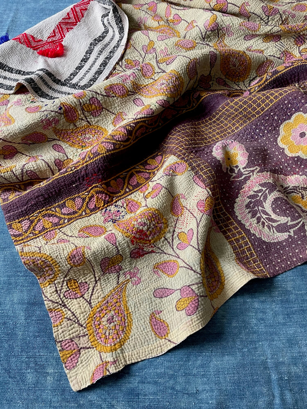 
                  
                    pink orange purple kantha quilt cotton single bedspread washable comforter handstitched throw
                  
                
