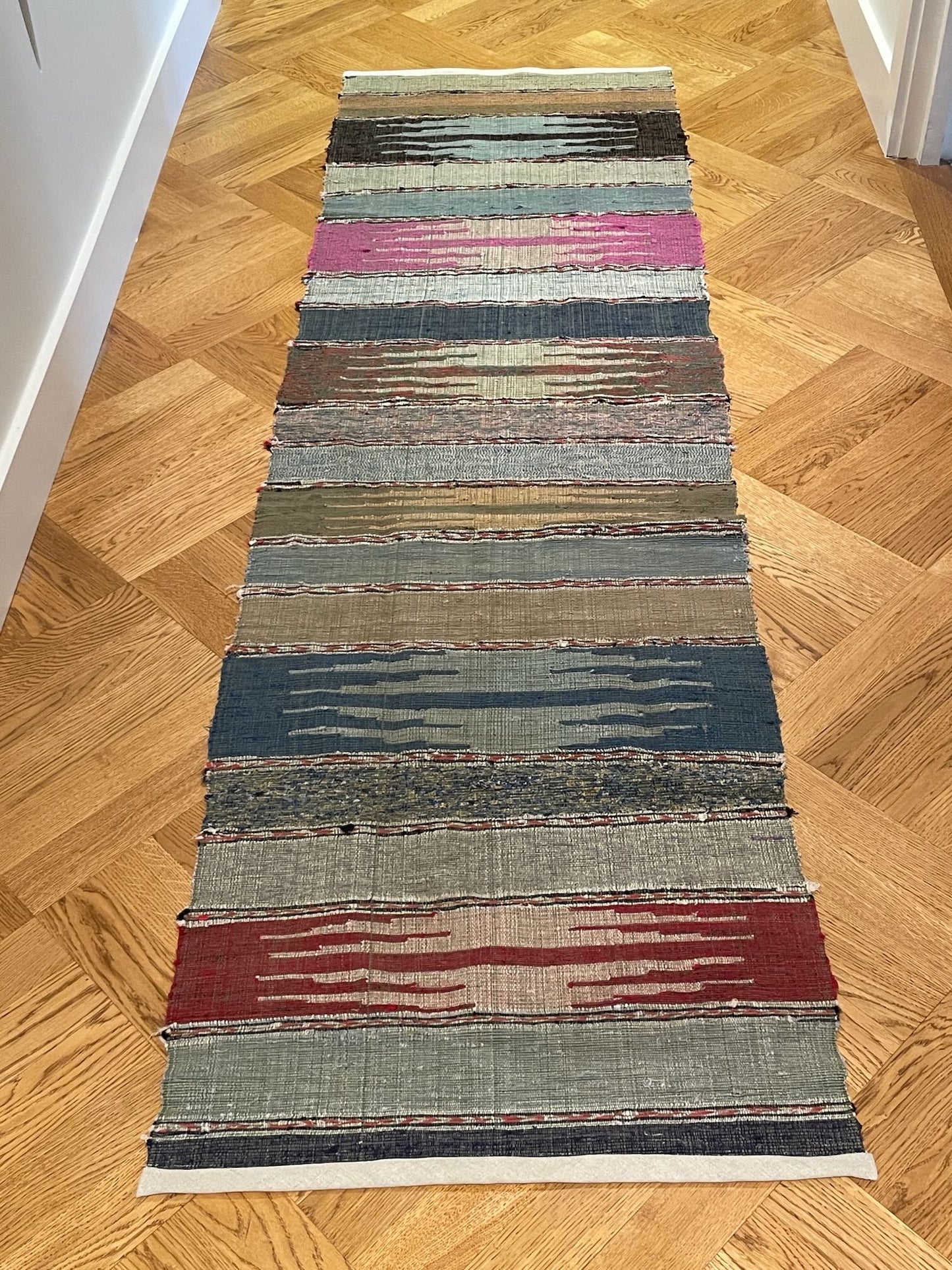 
                  
                    blue grey red striped floor runner washable cotton entry wall rug corridor mat vintage scandi style
                  
                