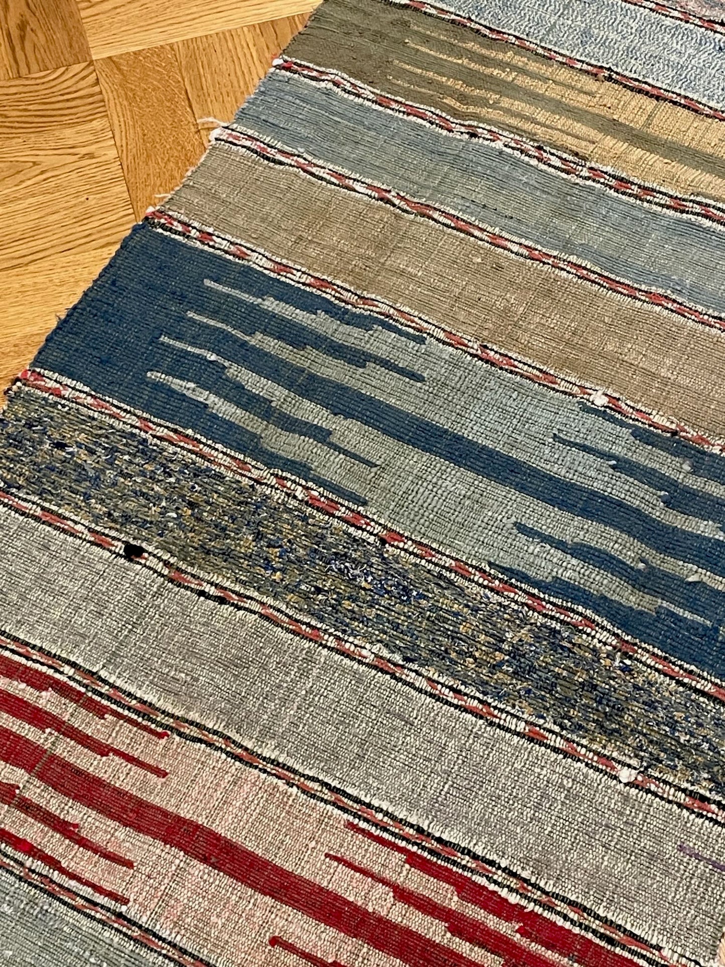 
                  
                    blue grey red striped floor runner washable cotton entry wall rug corridor mat vintage scandi style
                  
                