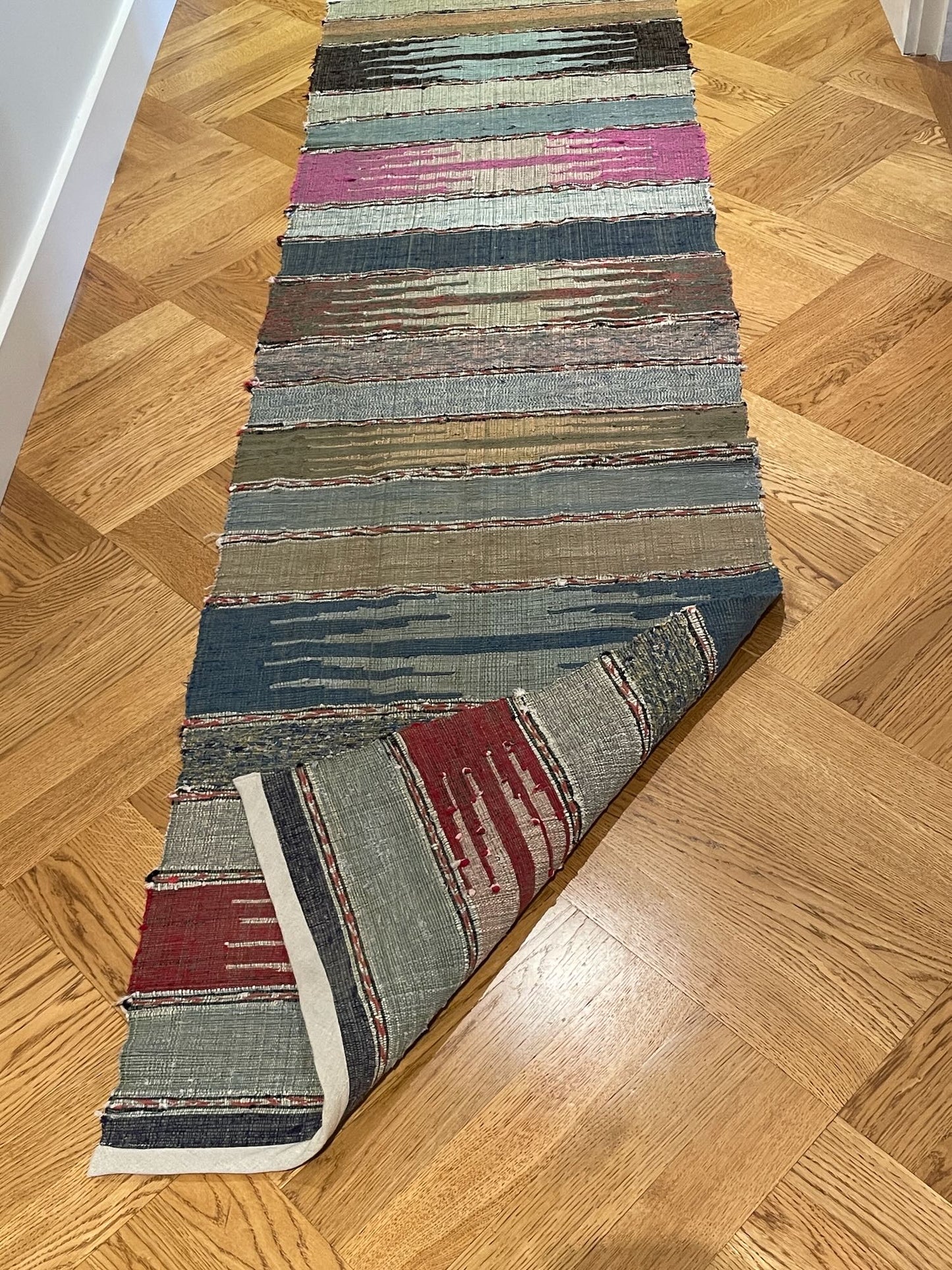 
                  
                    blue grey red striped floor runner washable cotton entry wall rug corridor mat vintage scandi style
                  
                
