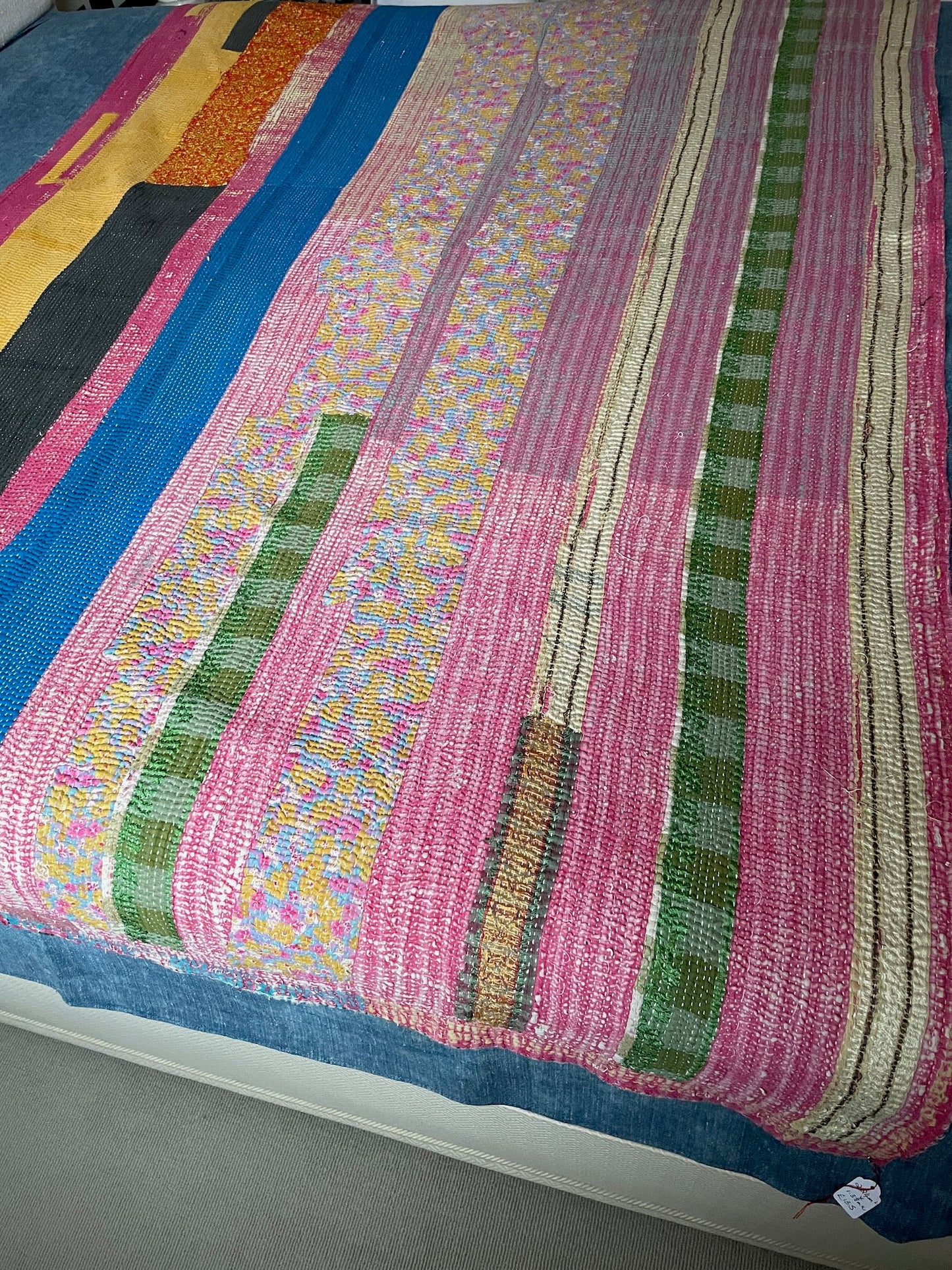 
                  
                    striped patchwork quilt vintage kantha sofa throw pink blue yellow cotton comforter large washable
                  
                