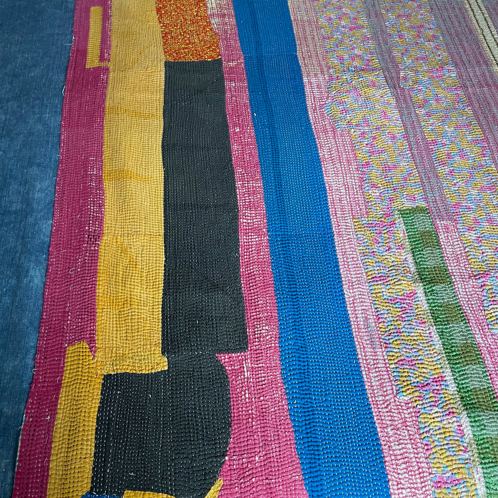 
                  
                    striped patchwork quilt vintage kantha sofa throw pink blue yellow cotton comforter large washable
                  
                