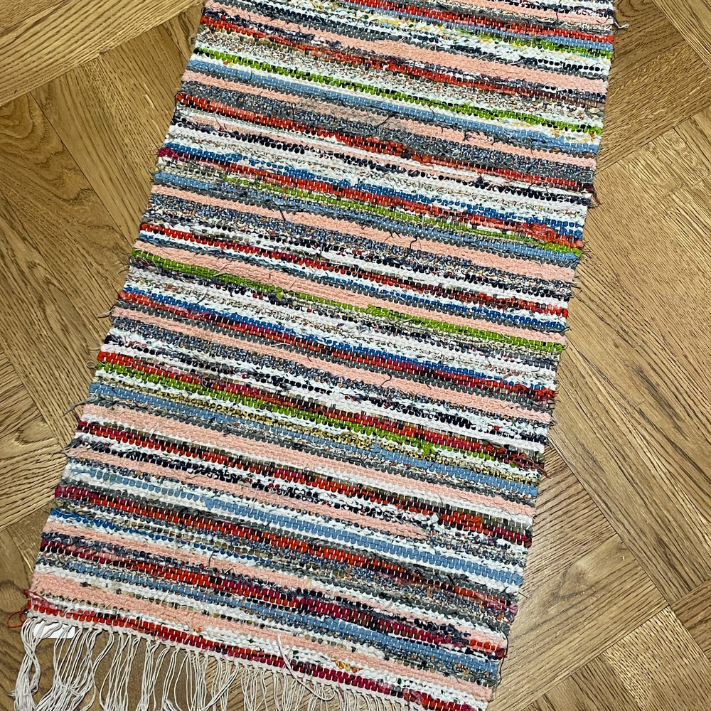 
                  
                    striped rainbow colour rug vintage swedish trasmatta hygge floor covering runner bedside mat
                  
                