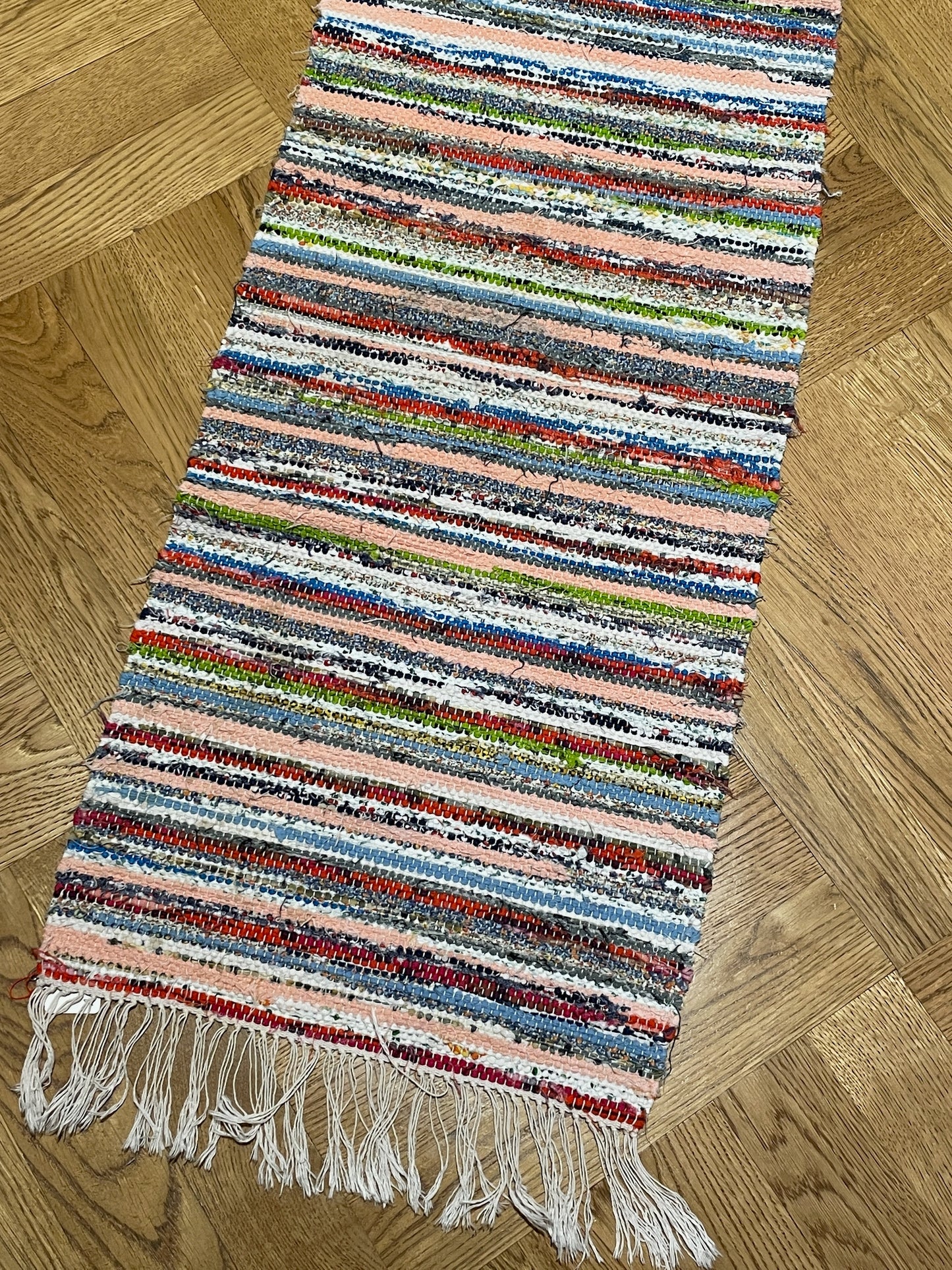 
                  
                    striped rainbow colour rug vintage swedish trasmatta hygge floor covering runner bedside mat
                  
                