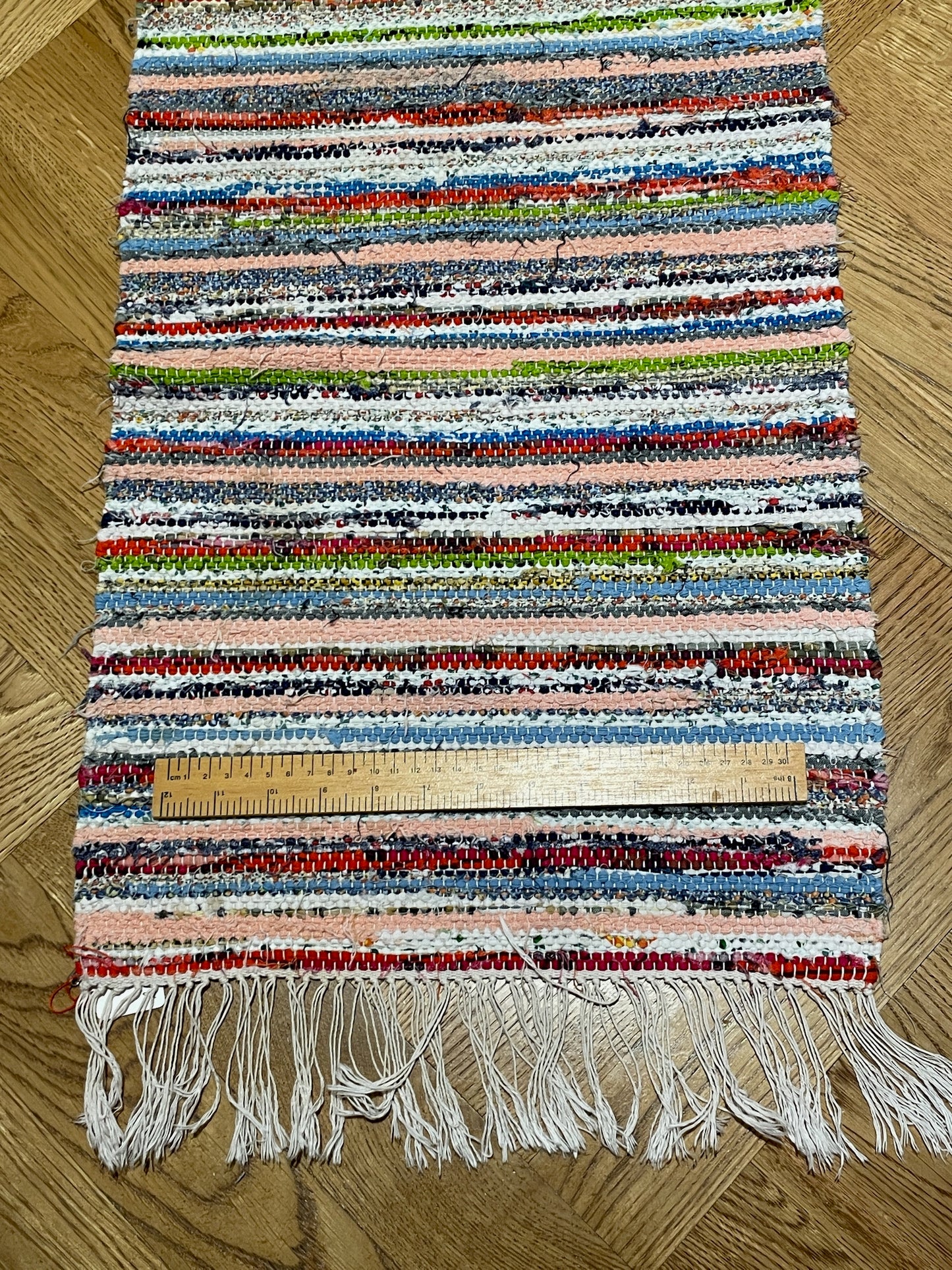 
                  
                    striped rainbow colour rug vintage swedish trasmatta hygge floor covering runner bedside mat
                  
                