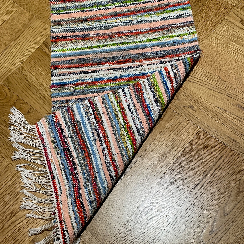 
                  
                    striped rainbow colour rug vintage swedish trasmatta hygge floor covering runner bedside mat
                  
                