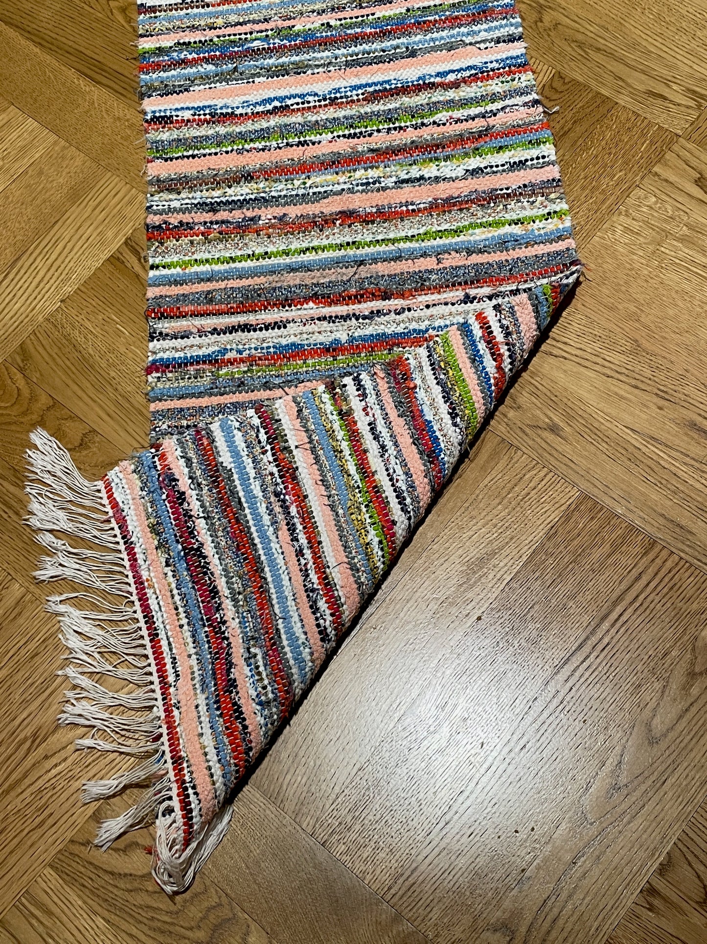 
                  
                    striped rainbow colour rug vintage swedish trasmatta hygge floor covering runner bedside mat
                  
                