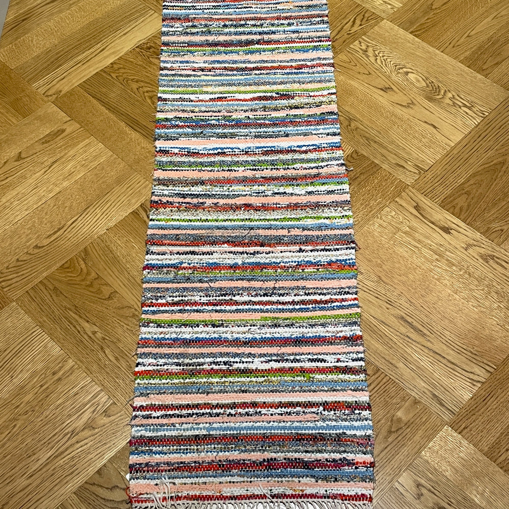 
                  
                    striped rainbow colour rug vintage swedish trasmatta hygge floor covering runner bedside mat
                  
                