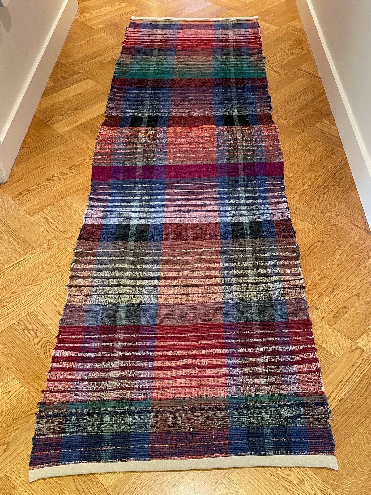 
                  
                    red blue green checked tartan rag rug plaid floor runner cotton washable vintage rustic mat
                  
                