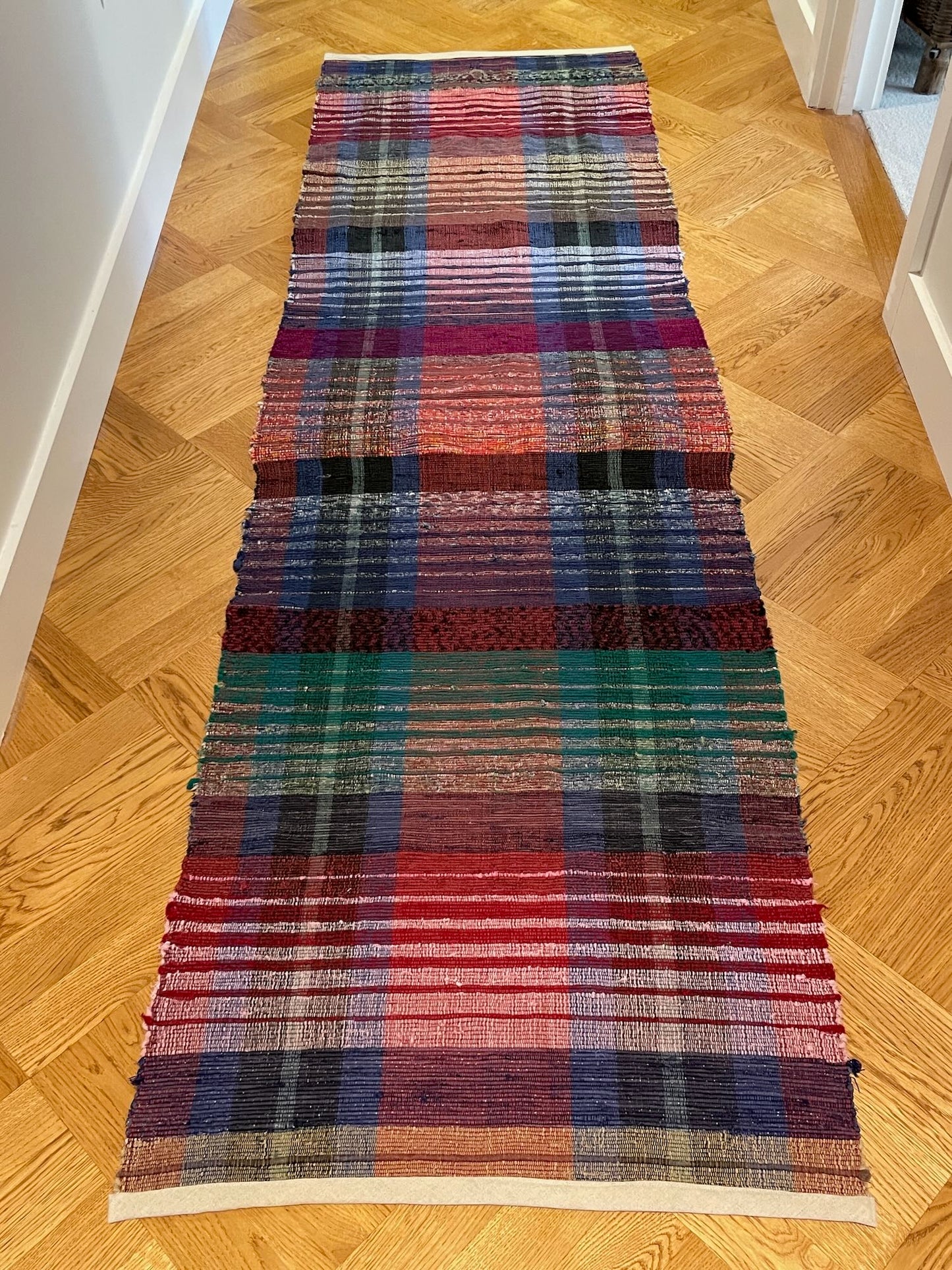 
                  
                    red blue green checked tartan rag rug plaid floor runner cotton washable vintage rustic mat
                  
                