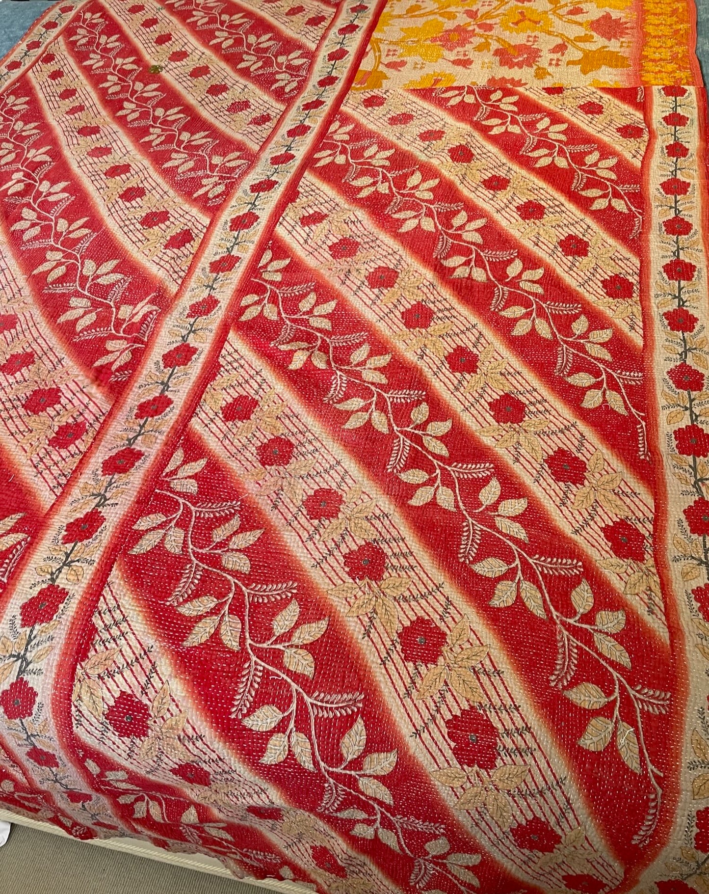 
                  
                    red pink yellow warm kantha quilt single bedspread in cotton machine washable sofa throw
                  
                