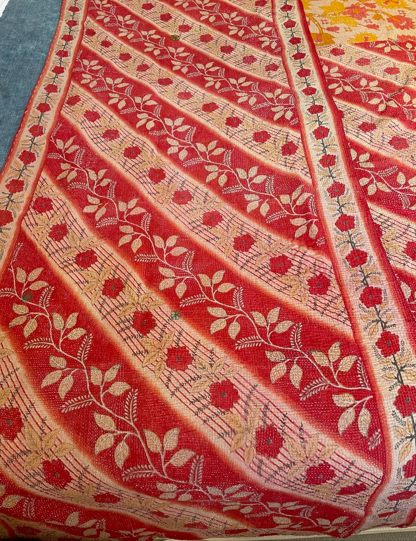 
                  
                    red pink yellow warm kantha quilt single bedspread in cotton machine washable sofa throw
                  
                