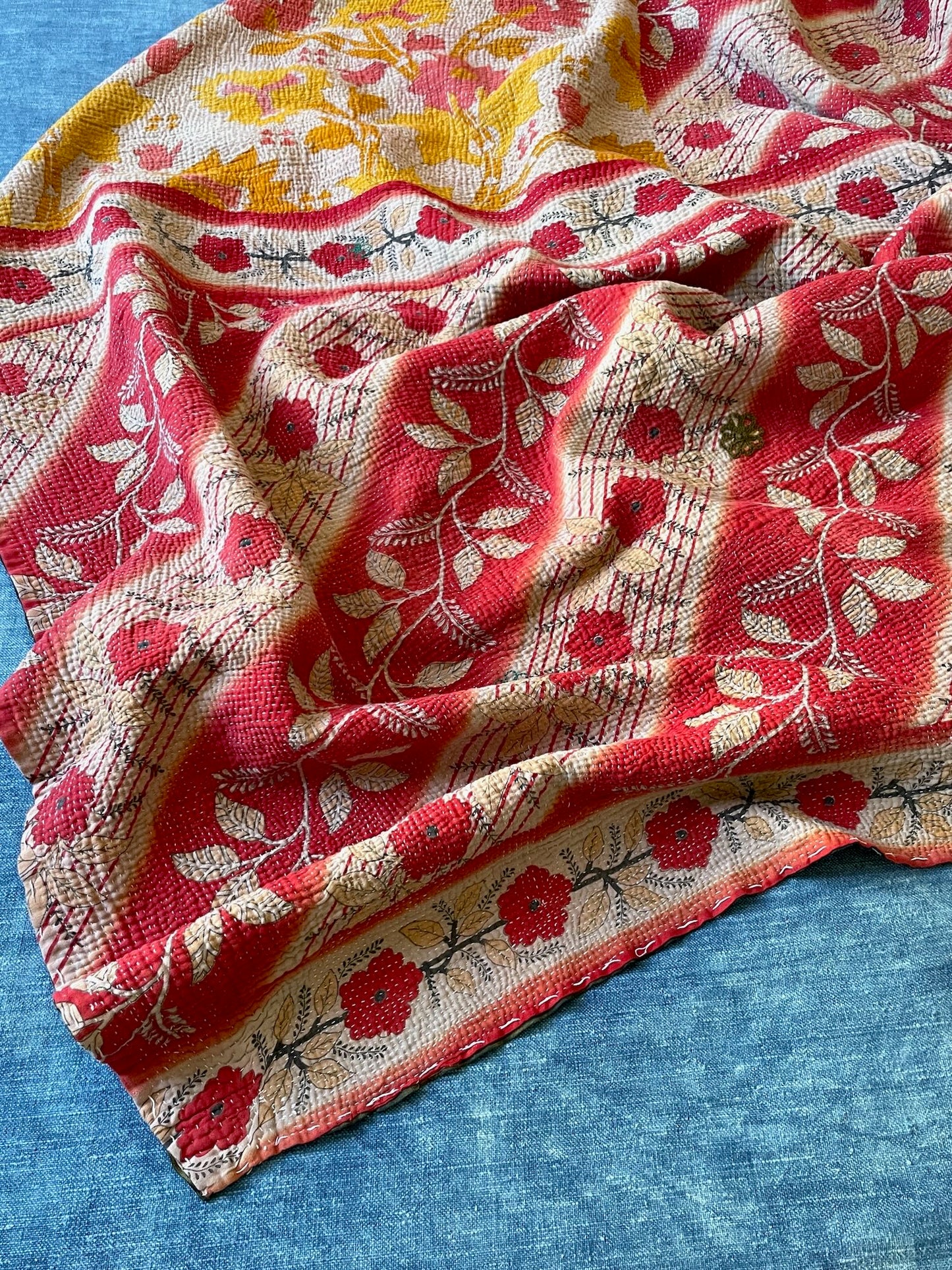 
                  
                    red pink yellow warm kantha quilt single bedspread in cotton machine washable sofa throw
                  
                